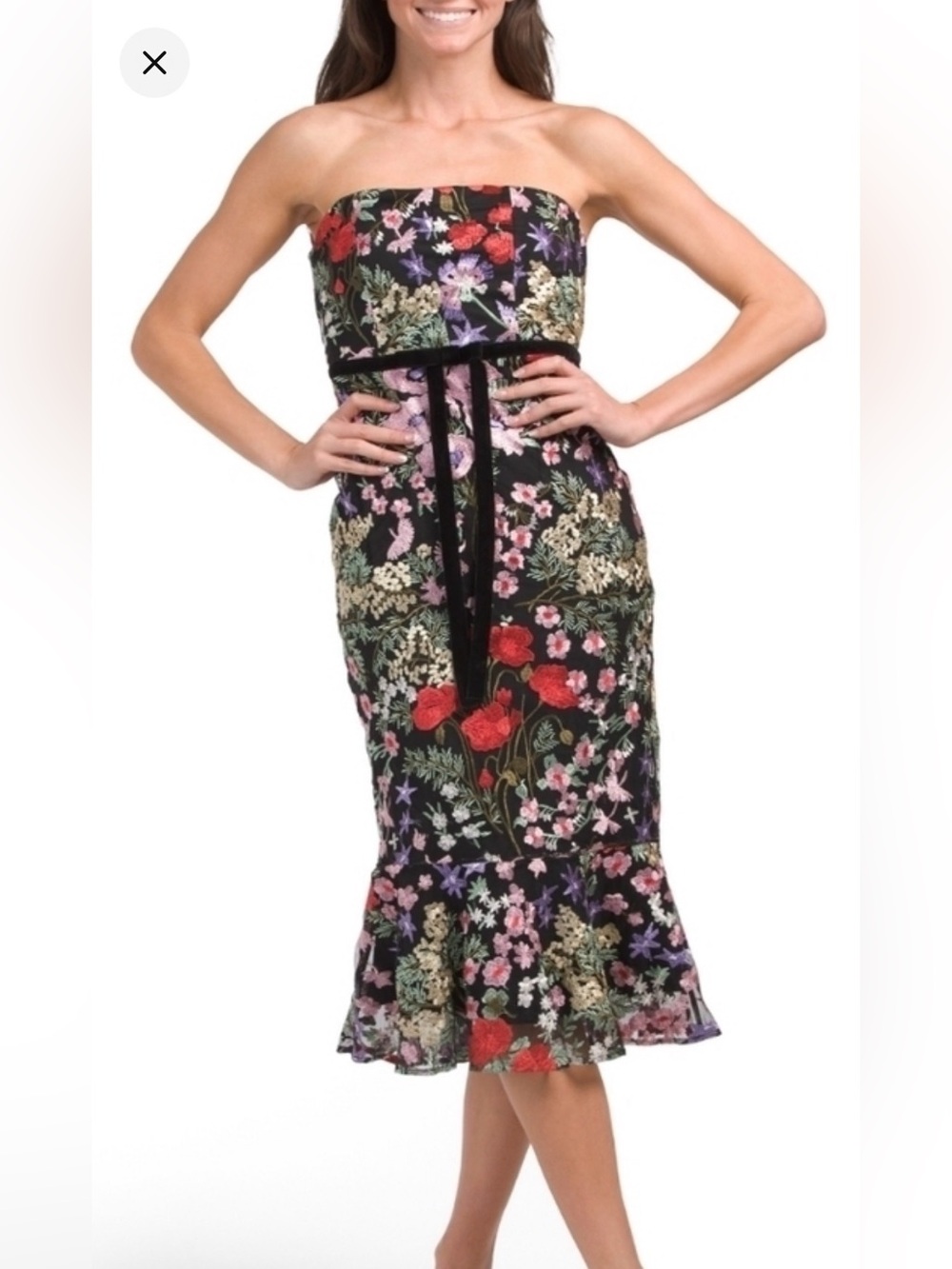 Sam Edelman Black Floral Strapless Sleeveless Size 6  Embroidered Midi Dress NWT